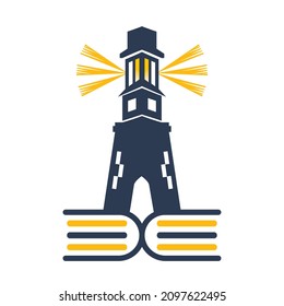 Lighthouse book vector logo design. Historic book concept design.