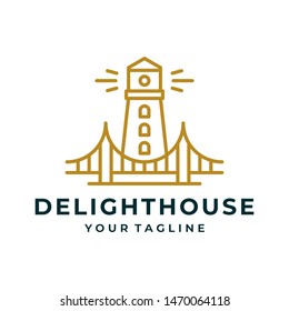 Lighthouse bridge logo and icon design vector.