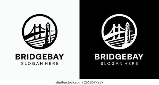 Lighthouse and bridge vector logo design with modern, simple, clean and abstract style. Icon for business, marine, infrastructure and personal branding.