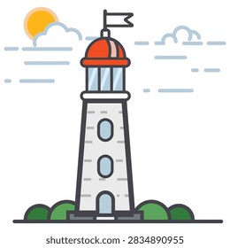 Lighthouse building by the sea with sun and clouds coastal lighthouse sea beacon ocean tower