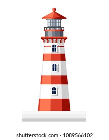 Lighthouse building. Flat design style. Vector illustration isolated on white background.