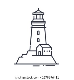 Lighthouse building icon, linear isolated illustration, thin line vector, web design sign, outline concept symbol with editable stroke on white background.