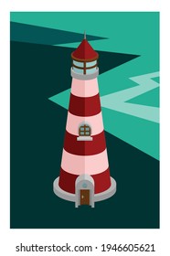 Edificio de faro en una isla. Ilustración plana simple