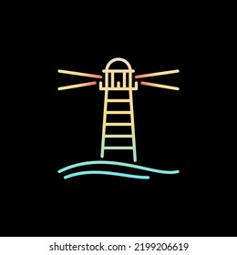 Lighthouse Building in Sea vector concept colorful thin line icon or symbol on dark background