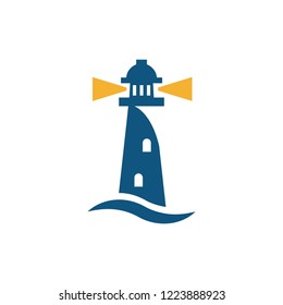 Lighthouse building sunset logo