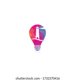 Lighthouse bulb shape concept vector logo design. Waves Lighthouse icon logo design vector template illustration.