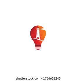Lighthouse bulb shape concept vector logo design. Waves Lighthouse icon logo design vector template illustration.	