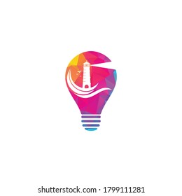 Lighthouse bulb shape concept vector logo design. Waves Lighthouse icon logo design vector.