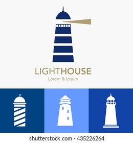 Lighthouse business sign template set. Lighthouse icon set. Nautical banner. Corporate identity template. Editable, layered vector illustration. Sample text.