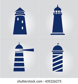 Lighthouse business sign template set. Lighthouse icon set. Nautical banner. Corporate identity template. Editable, layered vector illustration. Sample text.