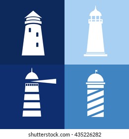 Lighthouse business sign template set. Lighthouse icon set. Nautical banner. Corporate identity template. Editable, layered vector illustration. Sample text.