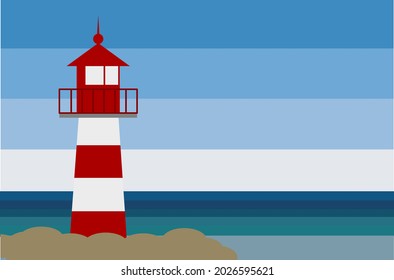 lighthouse by the beach vector illustration