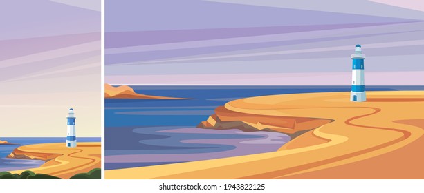 Lighthouse by the sea. Beautiful landscape in vertical and horizontal orientation.