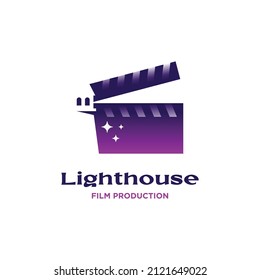 Lighthouse, camera or photo, film roll, Old film strip, cinema movie logo design vector icon illustration inspiration