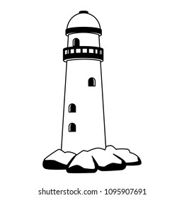Lighthouse cartoon isolated in black and white