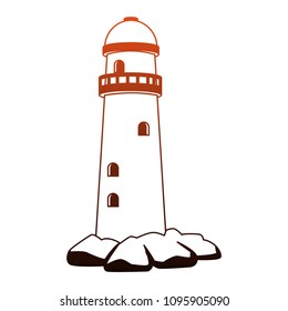 Lighthouse cartoon isolated red lines