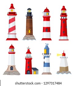 Lighthouse cartoon. Port security ocean or sea vector building