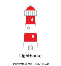 Lighthouse in cartoon style, marine card  for kid, preschool activity for children, vector illustration