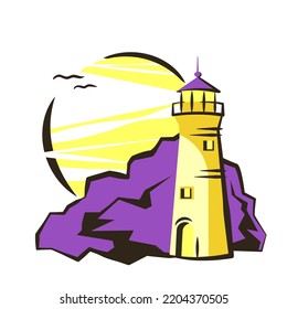 Lighthouse in cartoon style. Lighthouse vector illustration isolated on white background.