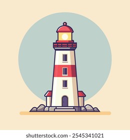 Lighthouse Cartoon Vector Icon Illustration. Building Outdoor Icon Concept Isolated Premium Vector. Flat Cartoon Style