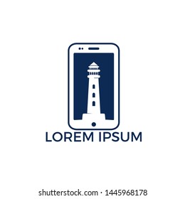 Lighthouse and cell phone vector logo design. Lighthouse vector icon simple and modern flat symbol for web site, mobile, logo, app, UI. 