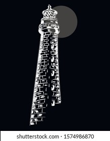 Lighthouse chalk isolated illustration on black background . Concept for print, web deign, logo, icon, cards