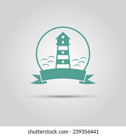 lighthouse in a circle with ribbon for your text vector isolated logo