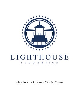 Lighthouse Circle With Stars Logo Design Element - Vector