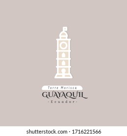 Lighthouse clock tower faro. Outline Ecuador Guayaquil City cityscape monument symbol building. Vector Illustration linear art design. Business Travel and Tourism Concept with Historic Architecture.