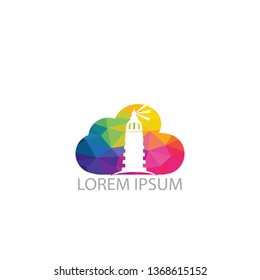 Lighthouse and cloud vector logo design. Lighthouse icon logo design vector template illustration.