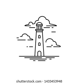 Lighthouse with clouds line art illustration