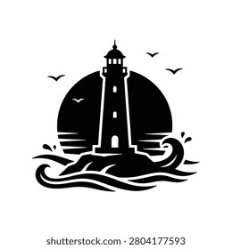 Lighthouse Coastal Landmark Navigation Solid Silhouette Icon Design Collection
