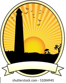 Lighthouse coastal sunset vacation silhouette Oval Banner Ad