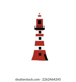 Lighthouse. Coastline architecture building. Beacon with windows. Vector illustration