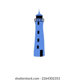 Lighthouse. Coastline architecture building. Beacon with windows. Vector illustration