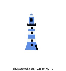 Lighthouse. Coastline architecture building. Beacon with windows. Vector illustration