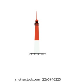 Lighthouse. Coastline architecture building. Beacon with windows. Vector illustration