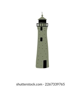 Lighthouse. Coastline architecture building. Beacon with windows. Vector illustration