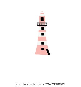 Lighthouse. Coastline architecture building. Beacon with windows. Vector illustration