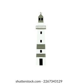 Lighthouse. Coastline architecture building. Beacon with windows. Vector illustration