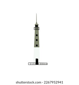 Lighthouse. Coastline architecture building. Beacon with windows. Vector illustration
