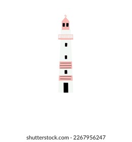 Lighthouse. Coastline architecture building. Beacon with windows. Vector illustration