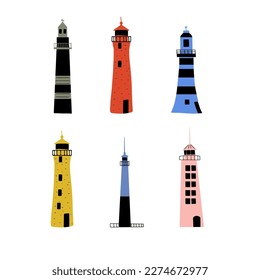 Faro. Edificio de arquitectura costera. Beacon con ventanas. Ilustración del vector