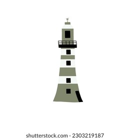 Lighthouse. Coastline architecture building. Beacon with windows. Vector illustration