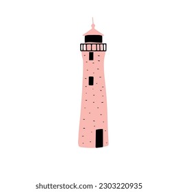 Lighthouse. Coastline architecture building. Beacon with windows. Vector illustration