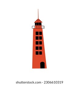 Lighthouse. Coastline architecture building. Beacon with windows. Vector illustration