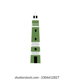 Lighthouse. Coastline architecture building. Beacon with windows. Vector illustration