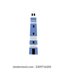 Lighthouse. Coastline architecture building. Beacon with windows. Vector illustration