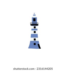 Lighthouse. Coastline architecture building. Beacon with windows. Vector illustration