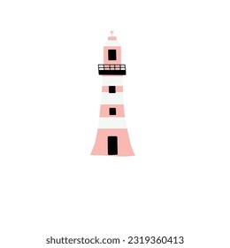 Lighthouse. Coastline architecture building. Beacon with windows. Vector illustration